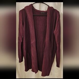 Cyrus Rich Maroon Open-Front Hooded Cardigan